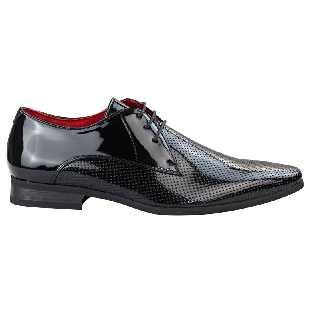 Mens Shoes Smart Formal Perforated Pointed Laced Black Patent Leather PU: Buy Online - Happy Gentleman Mens Shoes Smart Formal Perforated Pointed Laced Black Patent Leather PU: Buy Online - Happy Gentleman