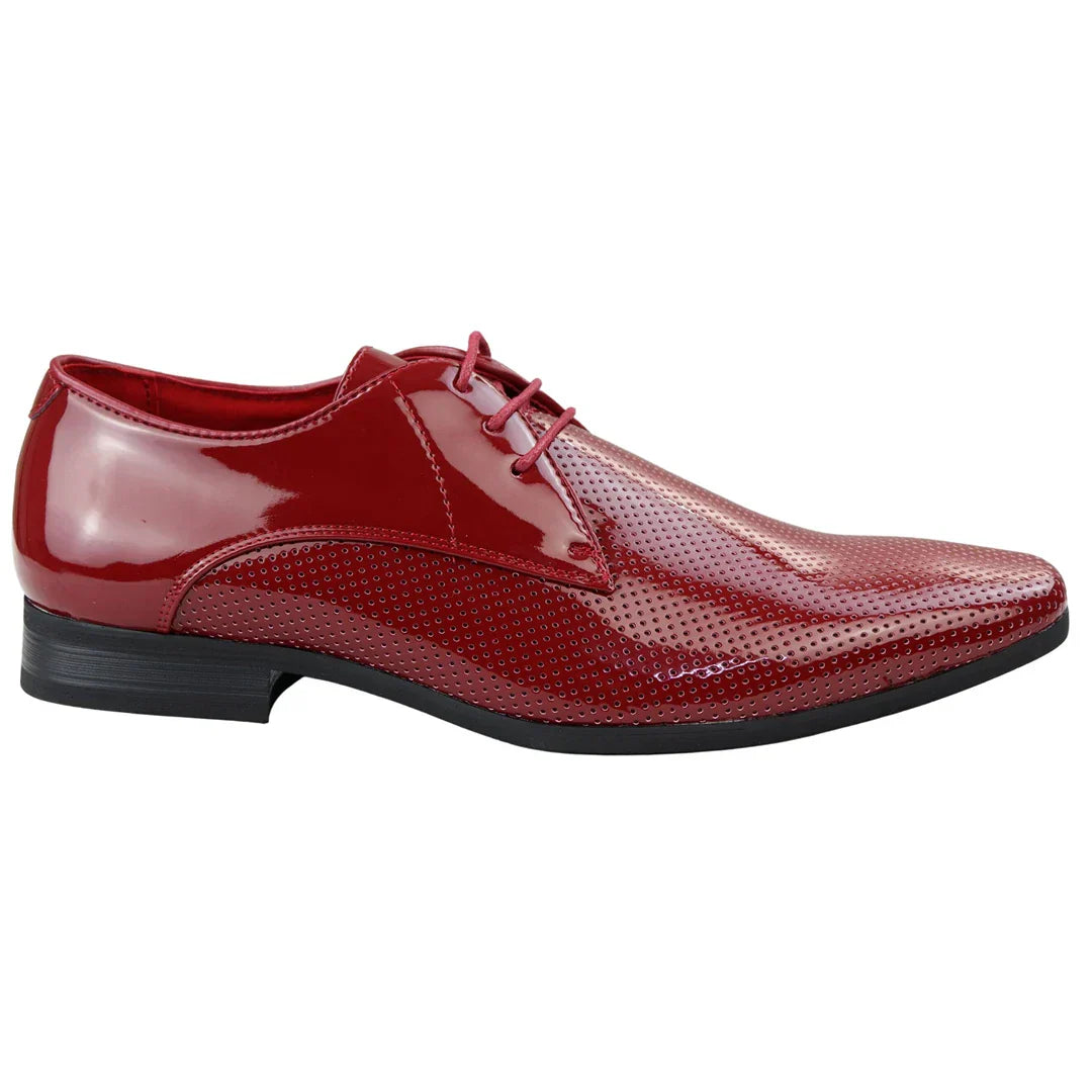 Mens Shoes Smart Formal Perforated Pointed Laced Red Patent Leather PU Mens Shoes Smart Formal Perforated Pointed Laced Red Patent Leather PU