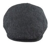 Men's Flat Cap Wool Herringbone Charcoal Tweed Classic 1920s Unisex Del Boy