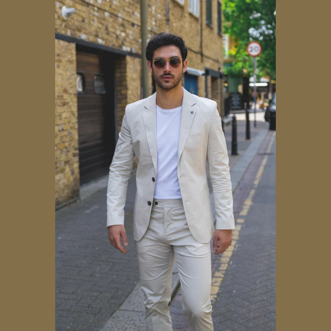 Mario Men's Piece Summer Suit Beige Office Wedding Classic