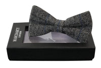 Mens Tweed Grey Herringbone Textured Marc Darcy Bow Ties Vintage Retro