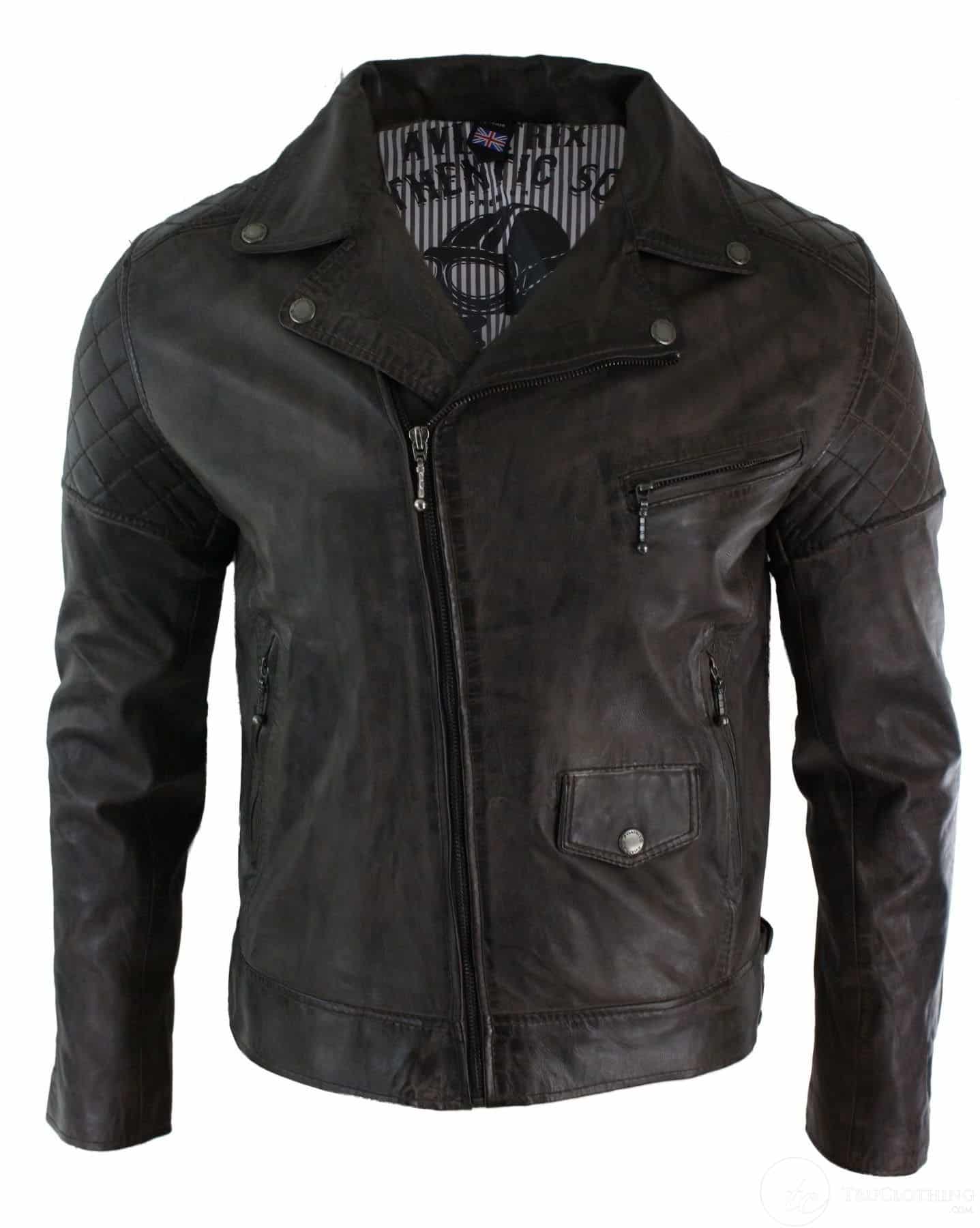 Real Leather Vintage Washed Brown Black Burgundy Blue Timber Biker 