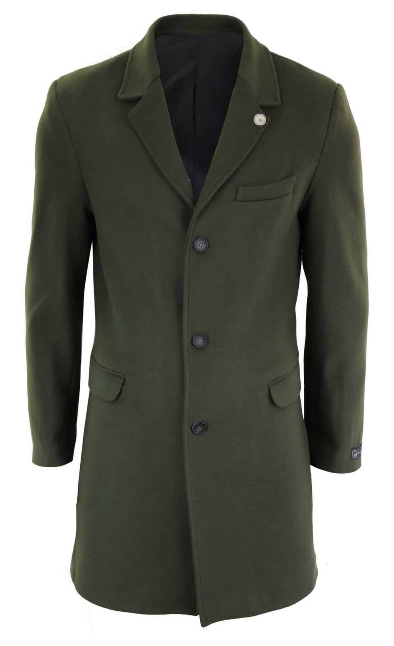 Men's Classic Wool Long Overcoat-Olive Green: Buy Online Happy