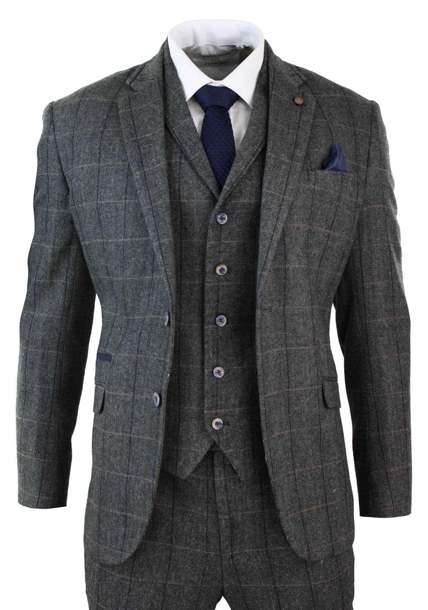 Cavani Albert Men's Herringbone Tweed Check Piece Suit