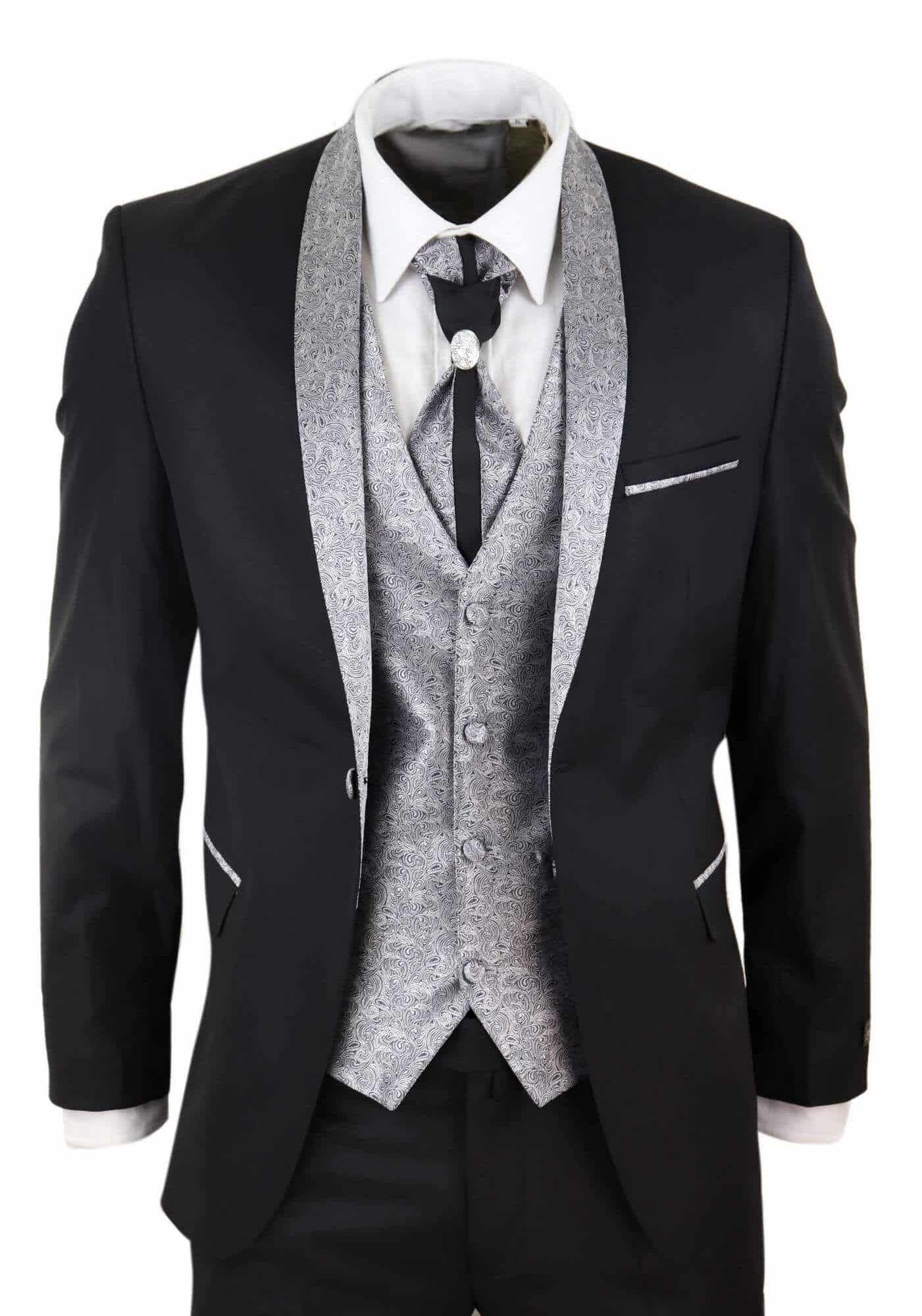 Mens Piece Shawl Lapel Suit Black/Silver: Buy Online Happy