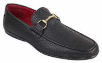 Mens Black Weave PU Leather Loafers