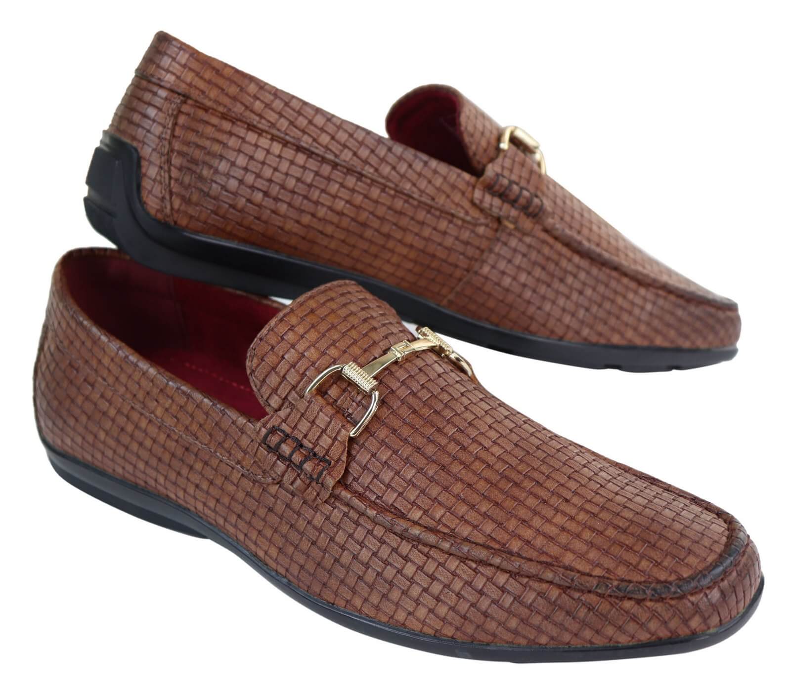 Mens Black Weave PU Leather Loafers