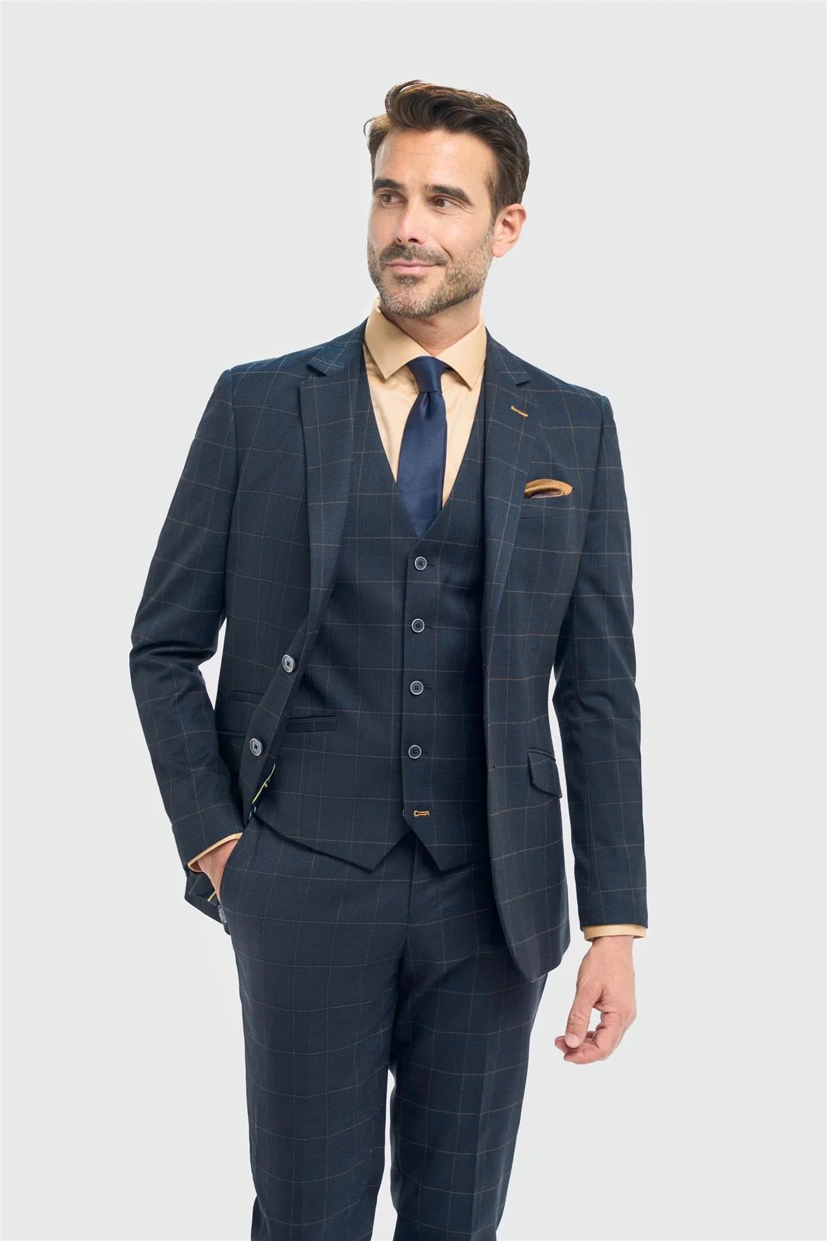Men's Navy Check Tailored Fit Blazer - Buy Online at Happy Gentleman