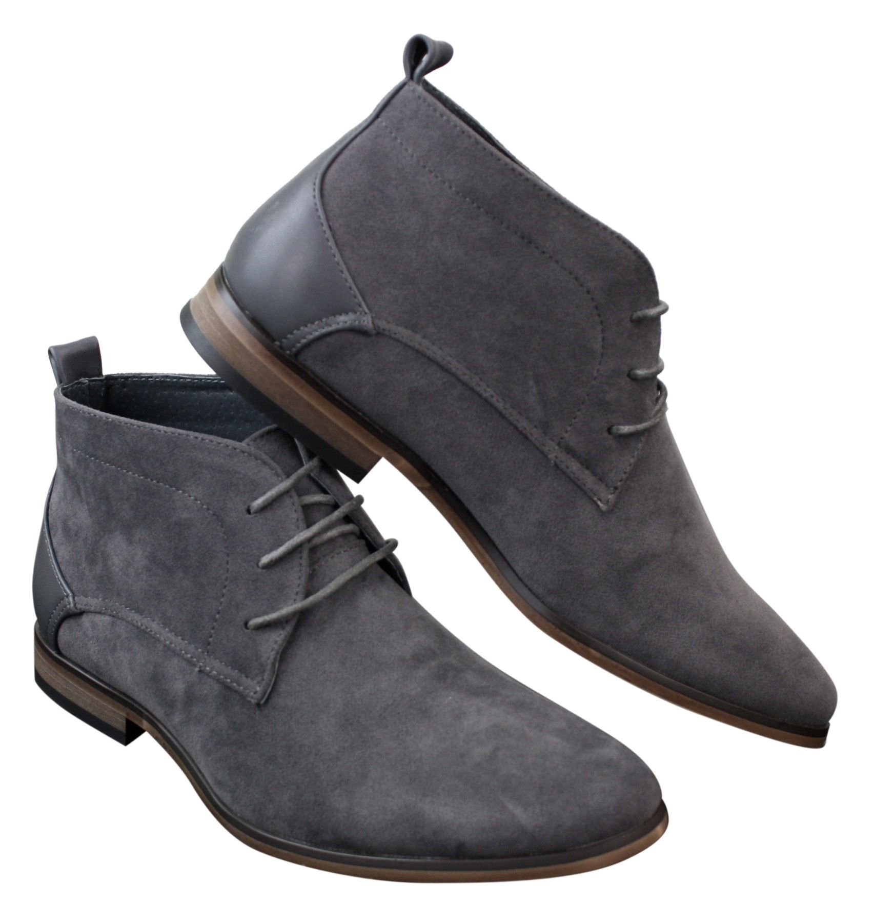 Mens Suede Desert Ankle Red Grey Brown Blue Boots Shoes Smart Casual Leather Laced