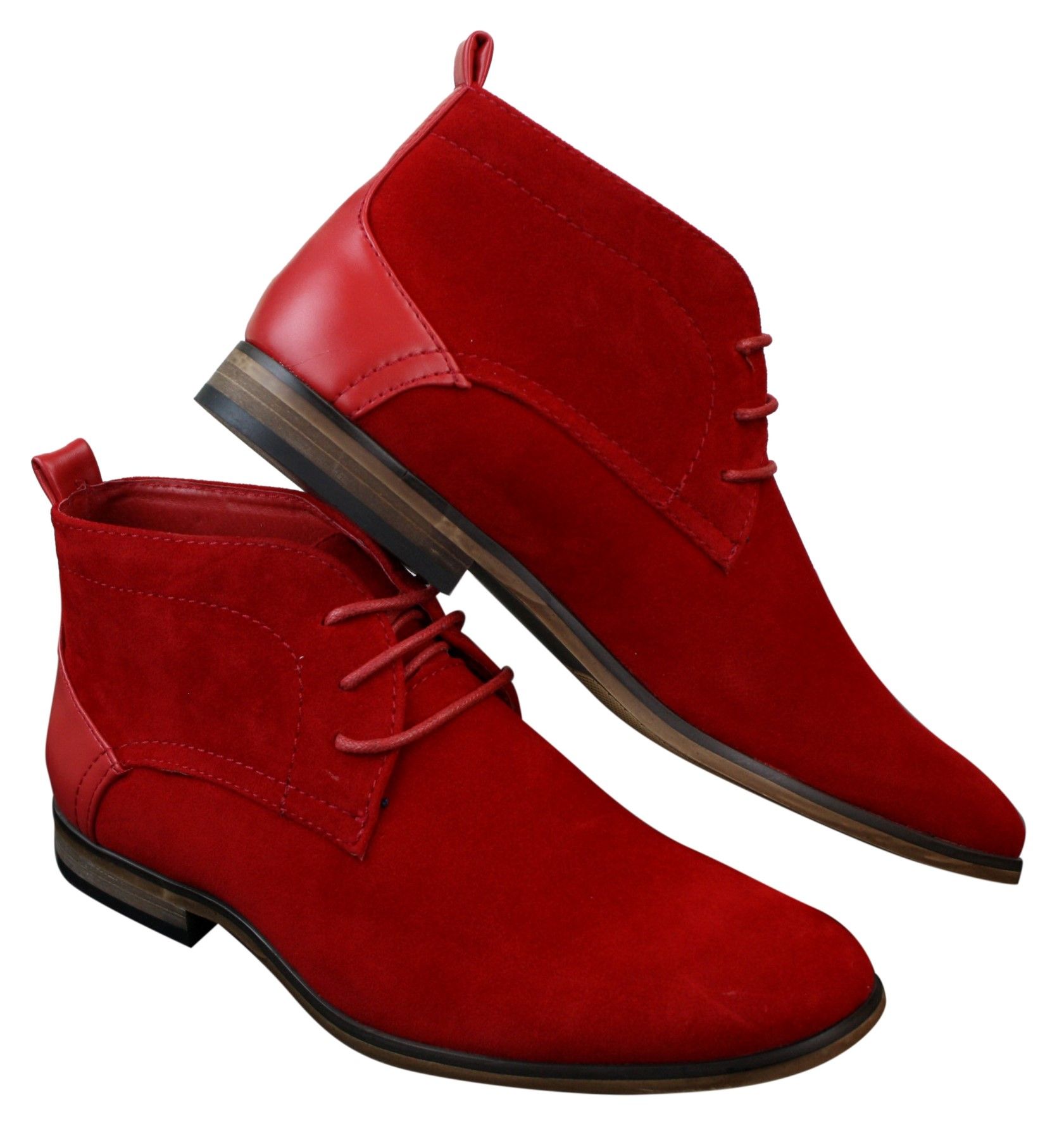 Mens Suede Desert Ankle Red Grey Brown Blue Boots Shoes Smart Casual Leather Laced