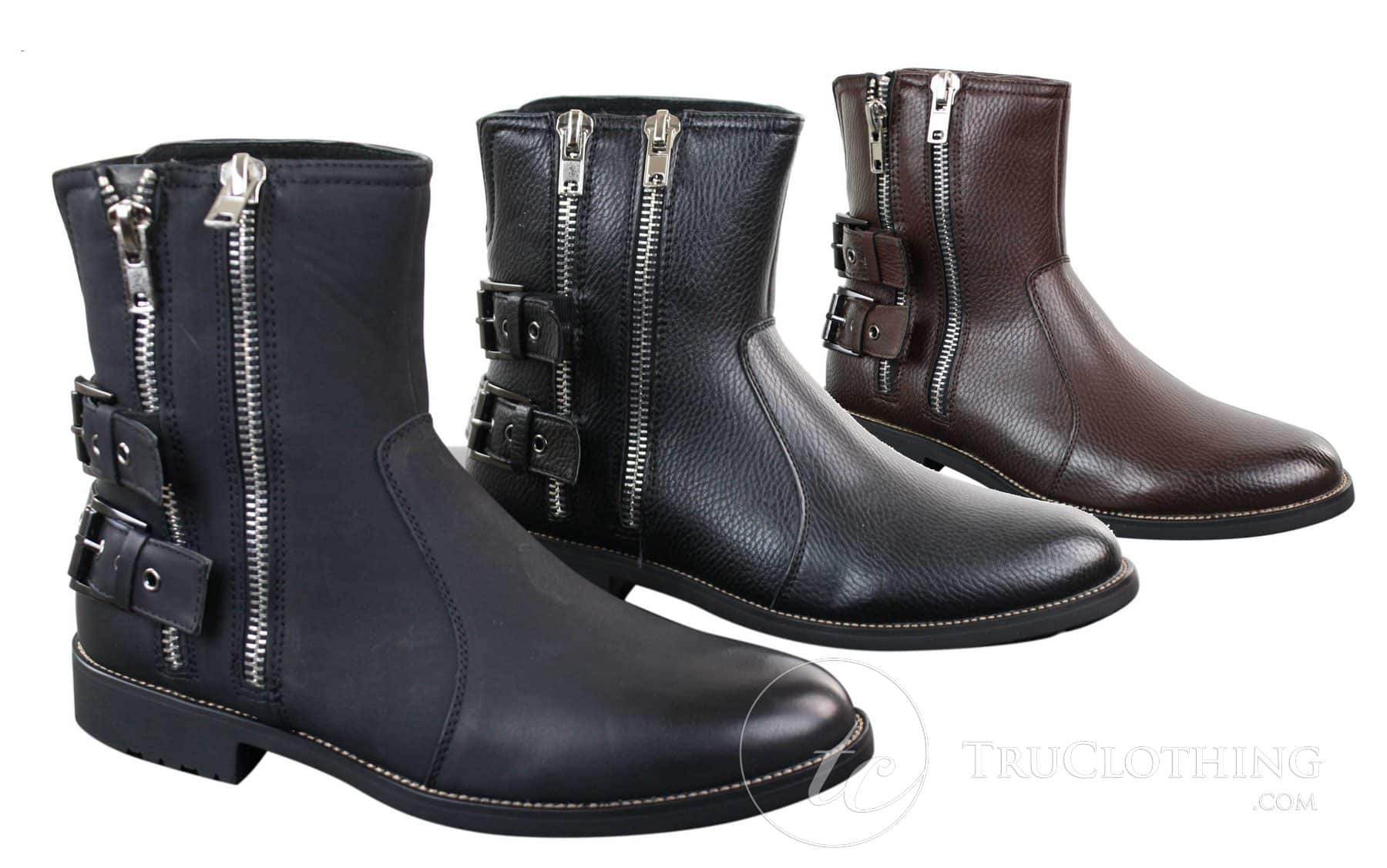 Mens Zip Biker Motorcycle Boots Punk Rock Ankle Belted Buckle