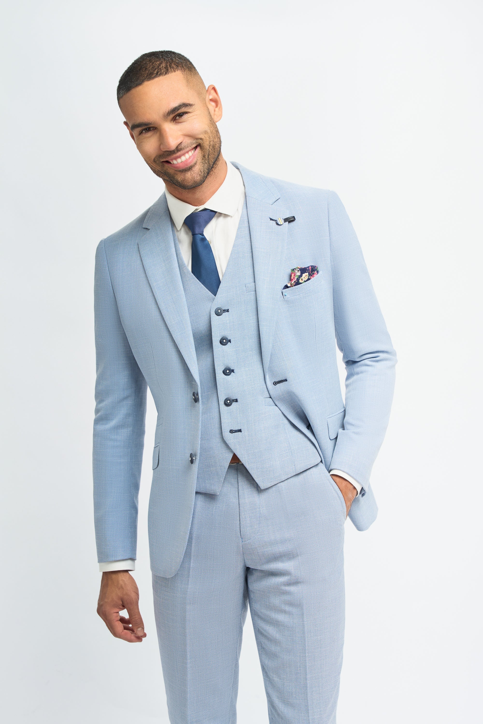 Mens 3 Piece Suit Light Blue Summer Linen Tailored Fit Wedding Prom Classic Mens 3 Piece Suit Light Blue Summer Linen Tailored Fit Wedding Prom Classic