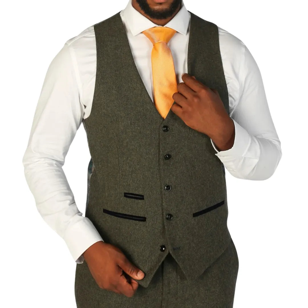 Oscar - Men's Olive Green Wool Blend Tweed Waistcoat Oscar - Men's Olive Green Wool Blend Tweed Waistcoat
