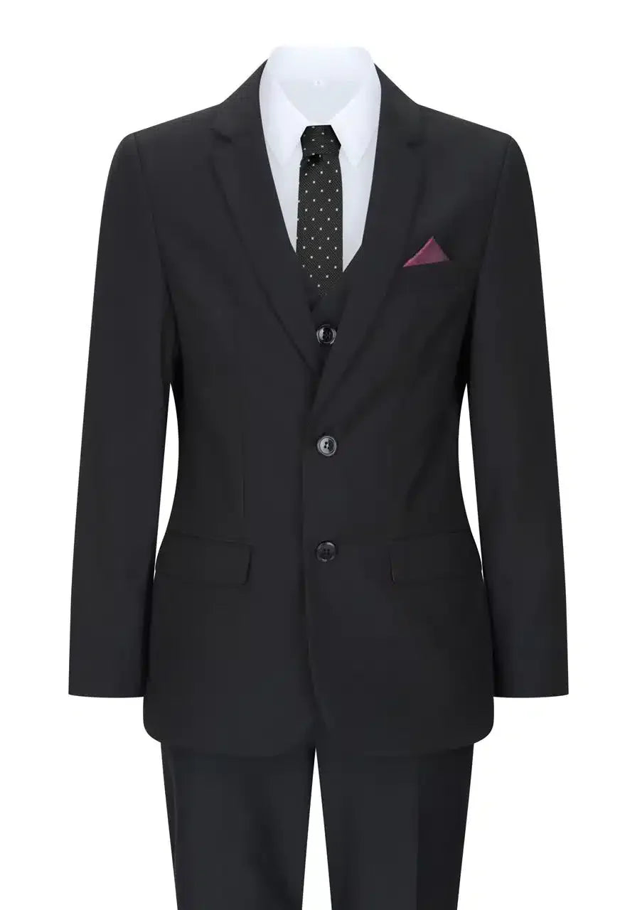 Boys 3 Piece Black Tailored Fit Complete Suit Classic Wedding Mourning Funeral Boys 3 Piece Black Tailored Fit Complete Suit Classic Wedding Mourning Funeral