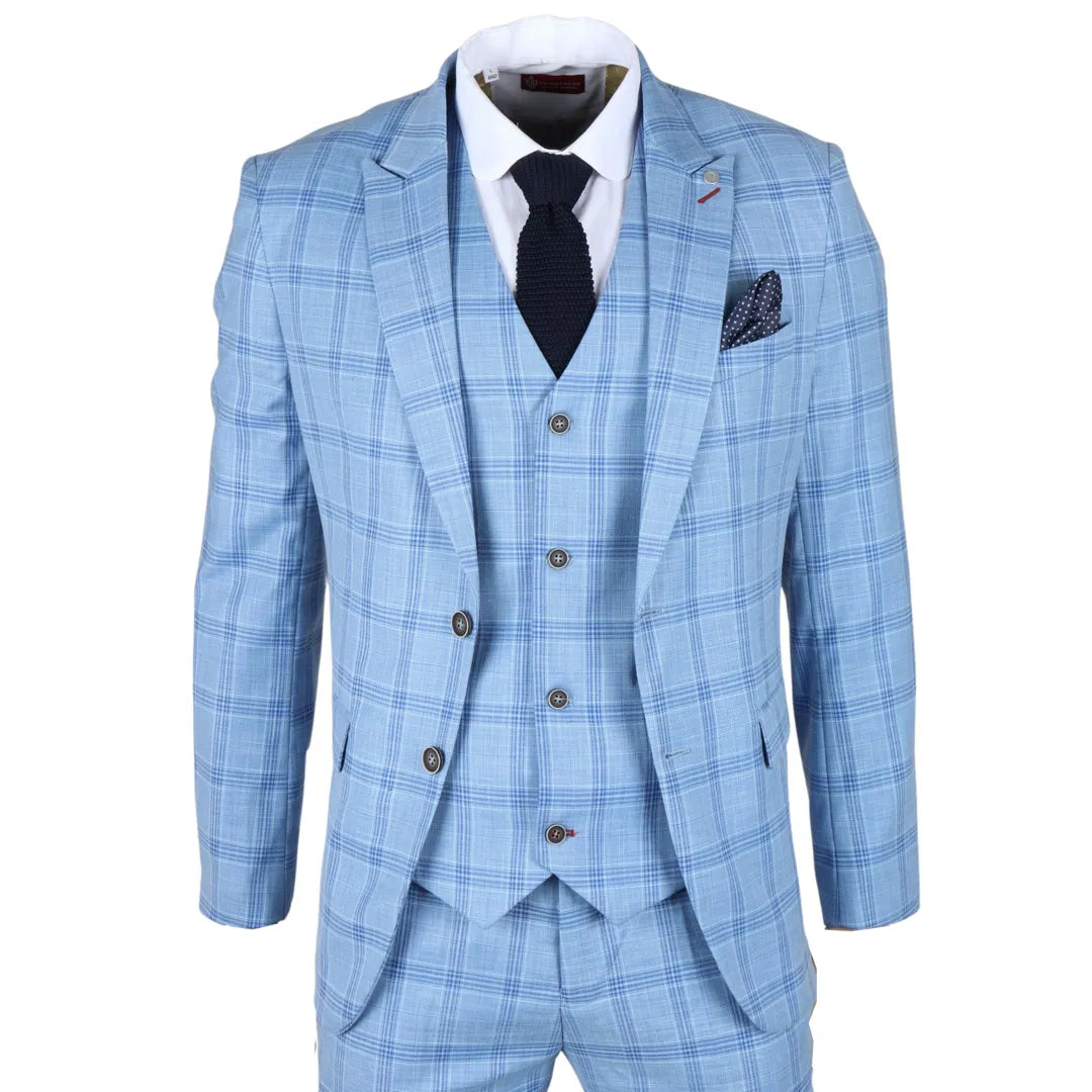 Plowman Men's Light Blue 3-Piece Checked Suit: Buy Online Happy