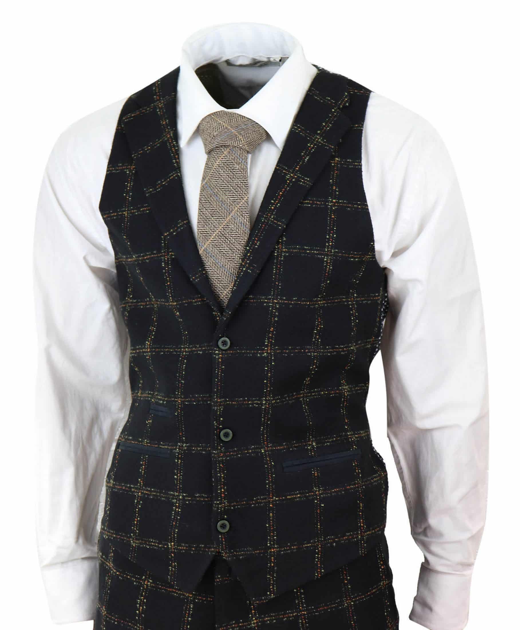 Mens Black - Tan Check Tweed 3 Piece Suit