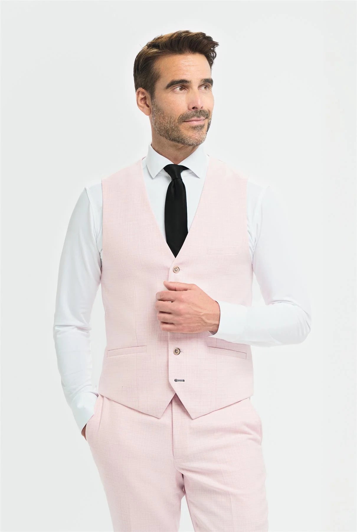 mens pink dress vest CONCITOR Brand Men's Dress Vest Formal Waistcoat for Suit Solid PINK Color