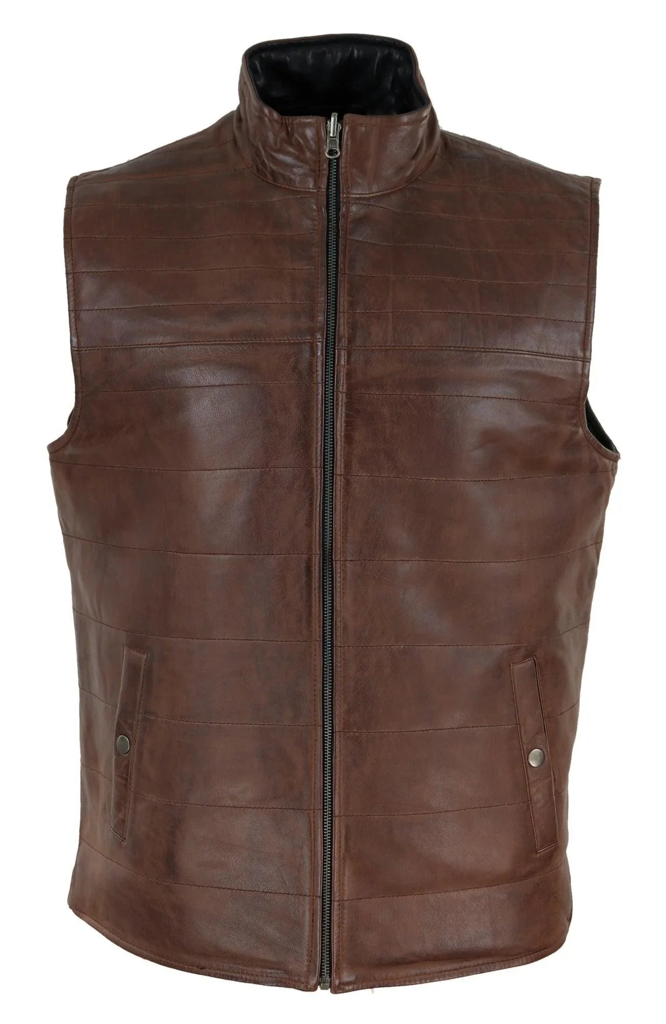 Mens Black Brown Reversible Leather Gilet: Buy Online Happy