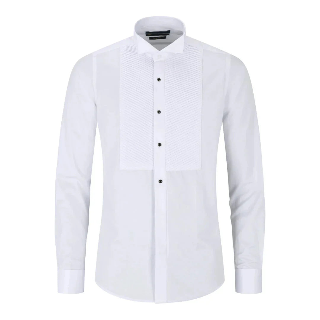 Men's Wing Collar White Shirt Pleated Tuxedo Double Cuff Satin Cotton Men's Wing Collar White Shirt Pleated Tuxedo Double Cuff Satin Cotton