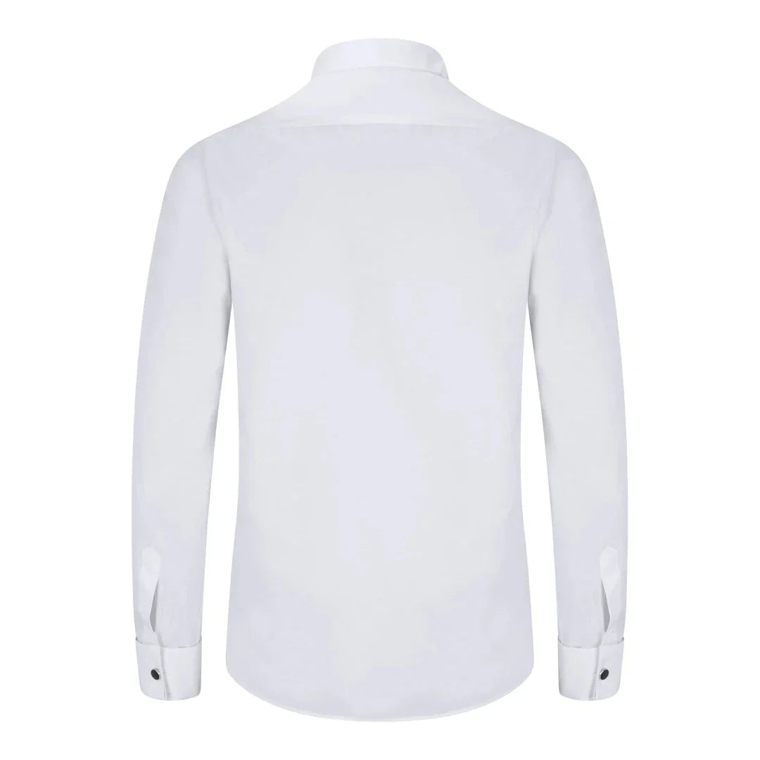 Men's Wing Collar White Shirt Pleated Tuxedo Double Cuff Satin Cotton