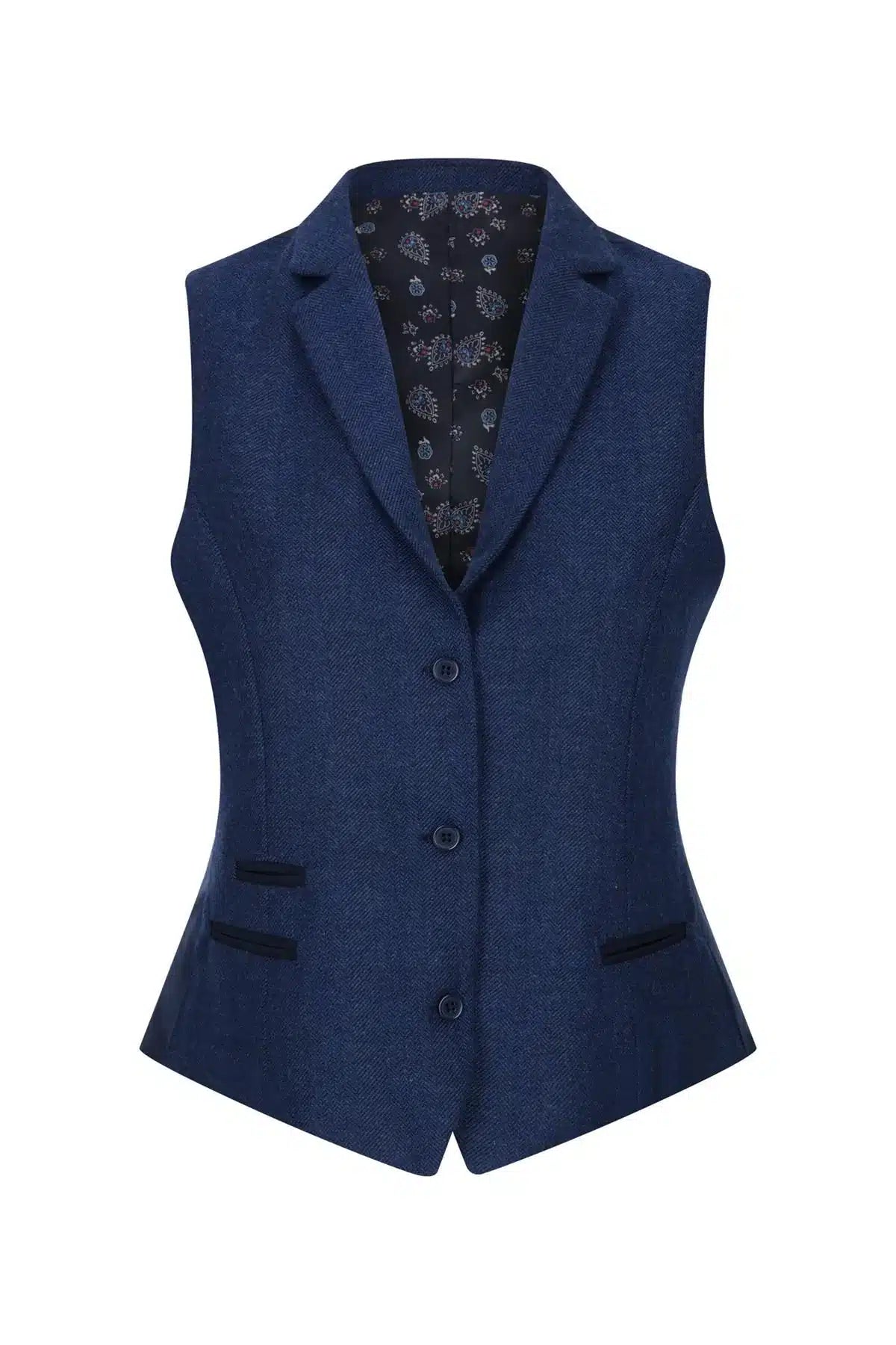 Womens Tweed Herringbone waistcoat Navy Blue 1920s Vintage Classic