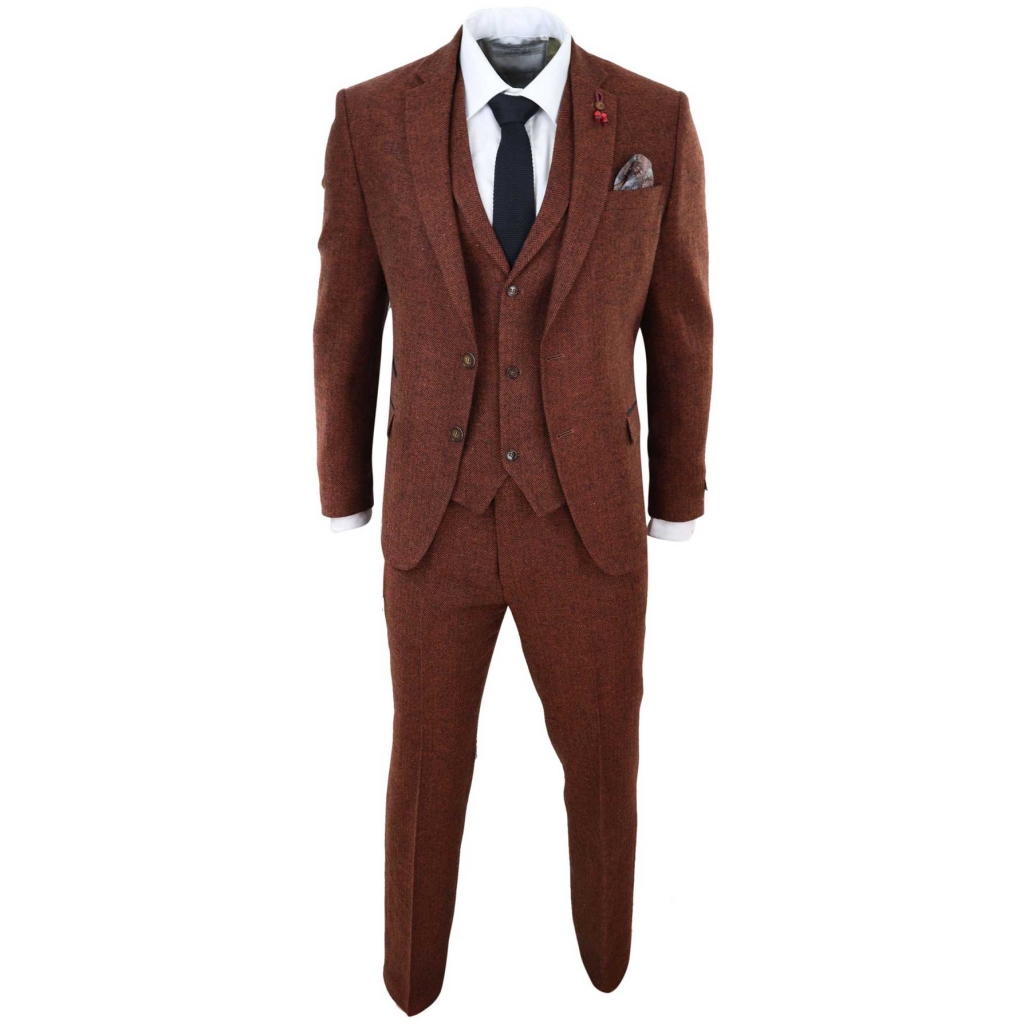 Rust Herringbone Tweed 3 Piece Suit Buy Online Happy Gentleman