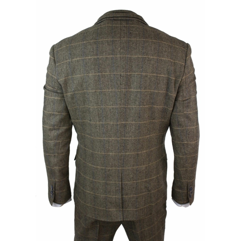 Cavani Albert Men S Herringbone Tweed Check 3 Piece Suit Tan Brown