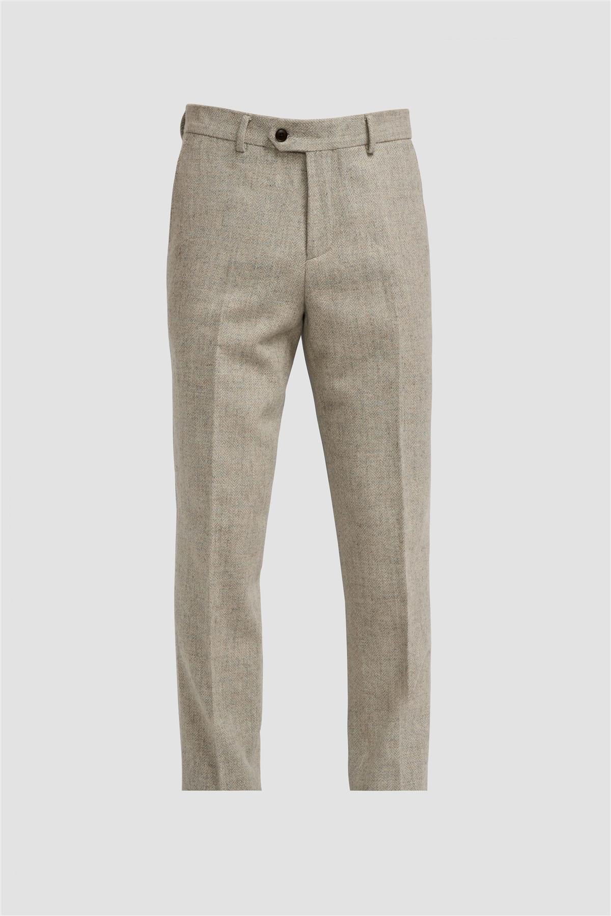 Thomas - Men's Grey Wool Blend Herringbone Tweed Trousers