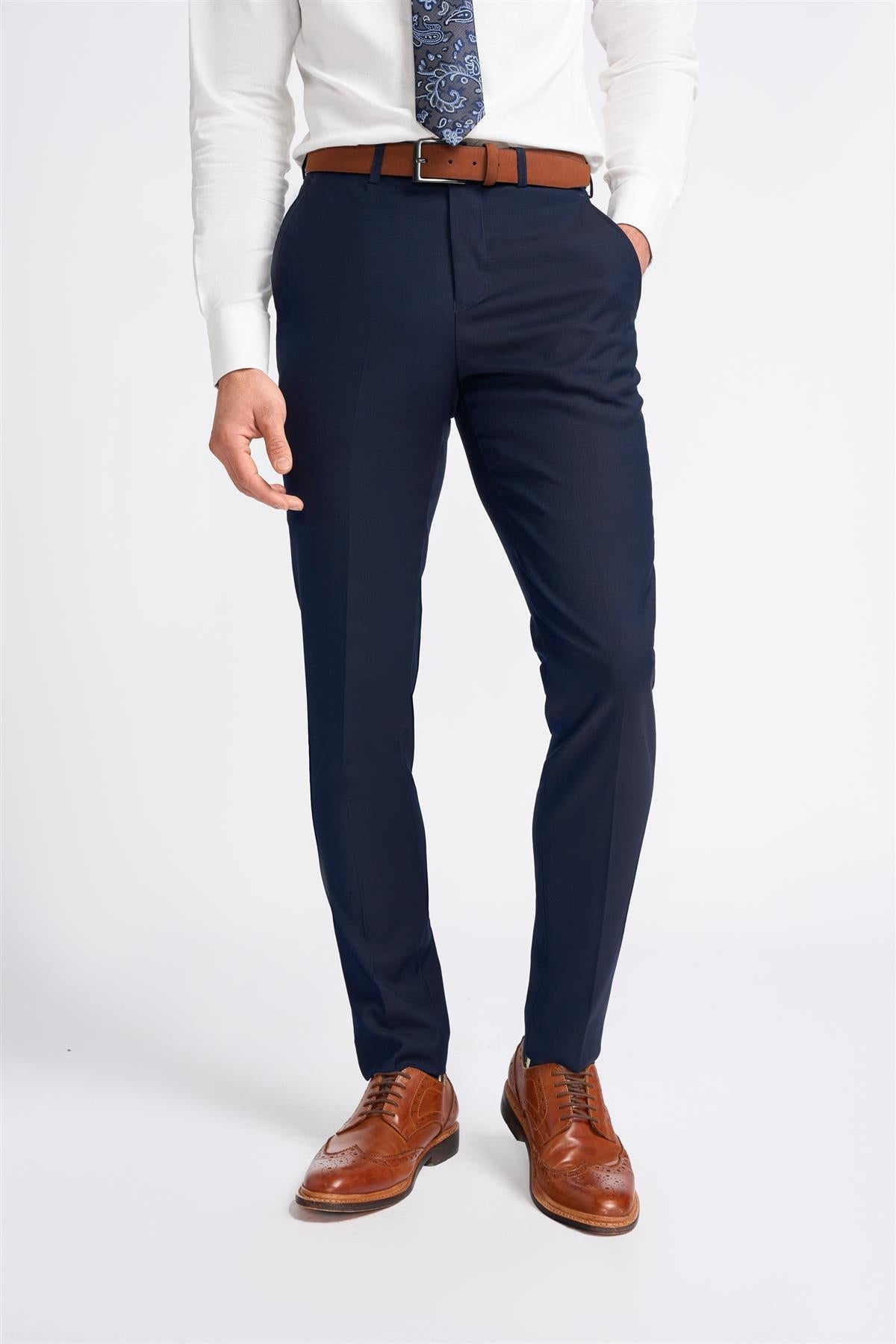 Baresi - Men's Plain Navy Classic Trousers