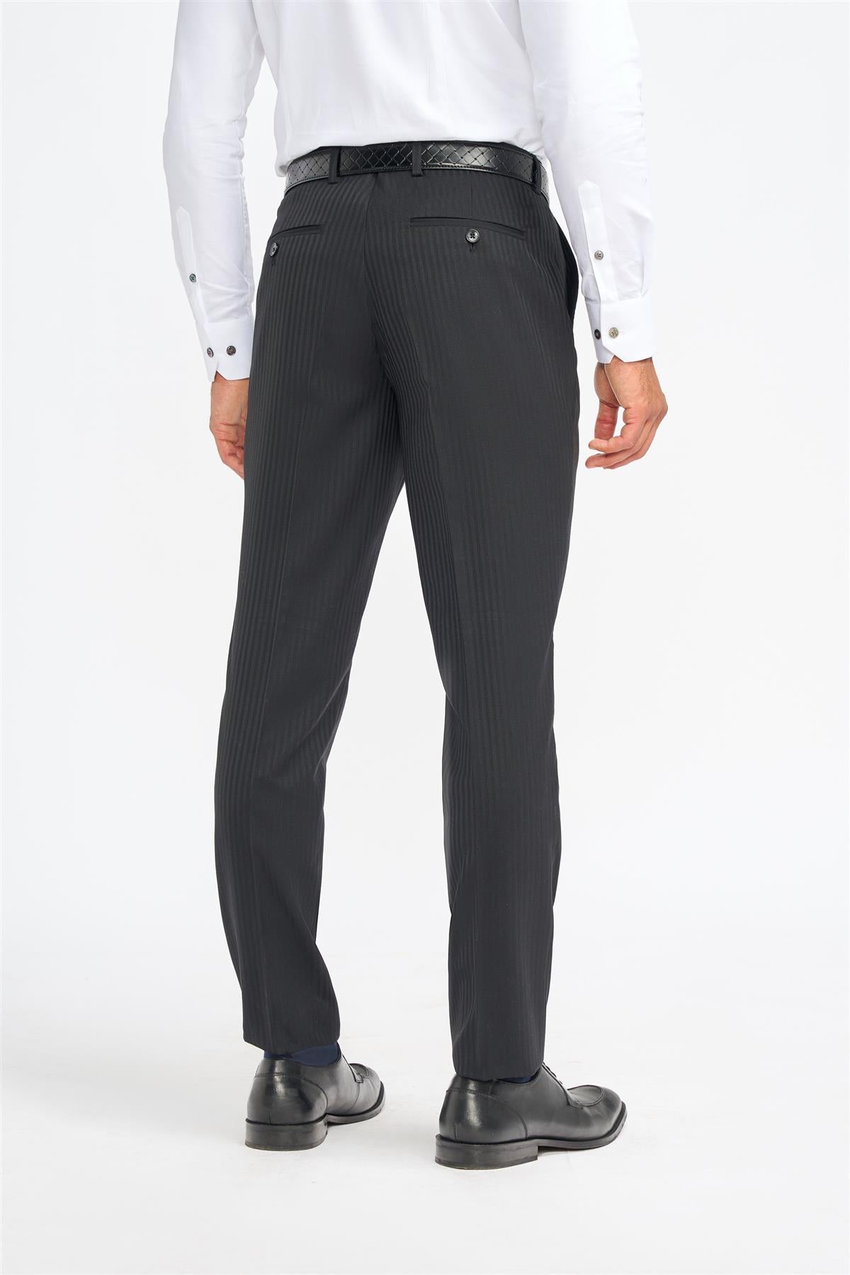 Roberto - Men's Black Shadow Stripes Formal Trousers