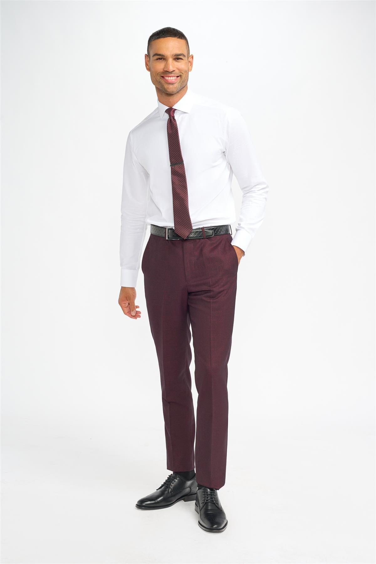 Caridi - Men's Burgundy Checked Trousers