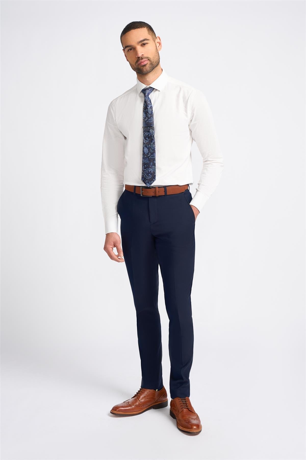 Baresi - Men's Plain Navy Classic Trousers