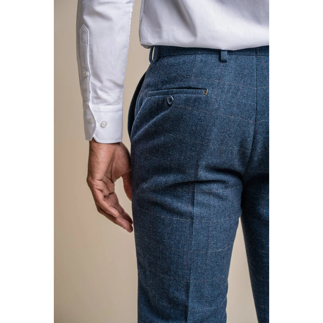 Mens Blue Check Tweed Trosuers - Cavani Carnegi
