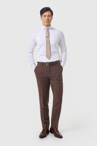 Thomas - Men's Brown Wool Blend Herringbone Tweed Trousers