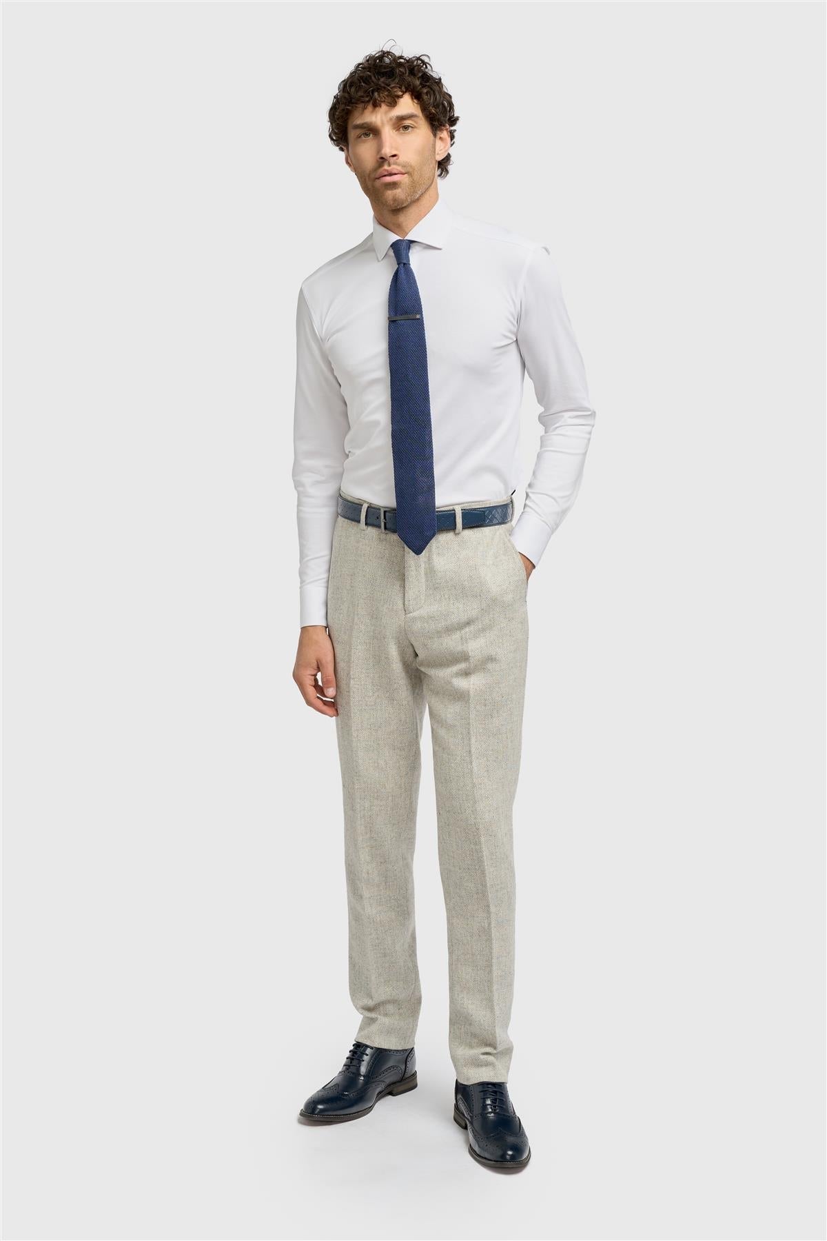 Thomas - Men's Grey Wool Blend Herringbone Tweed Trousers