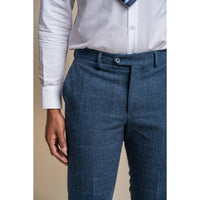 Mens Blue Check Tweed Trosuers - Cavani Carnegi