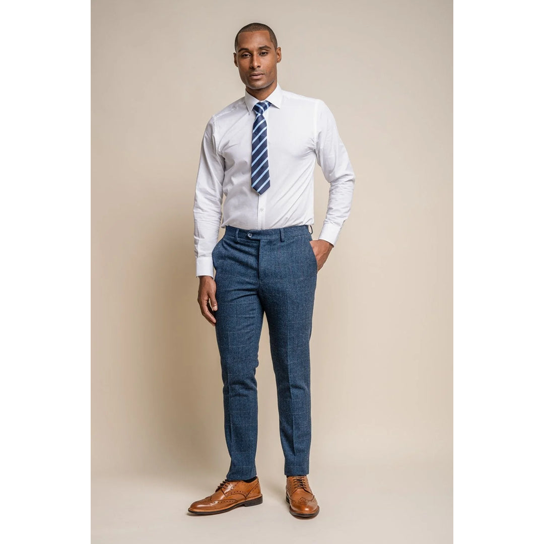 Mens Blue Check Tweed Trosuers - Cavani Carnegi