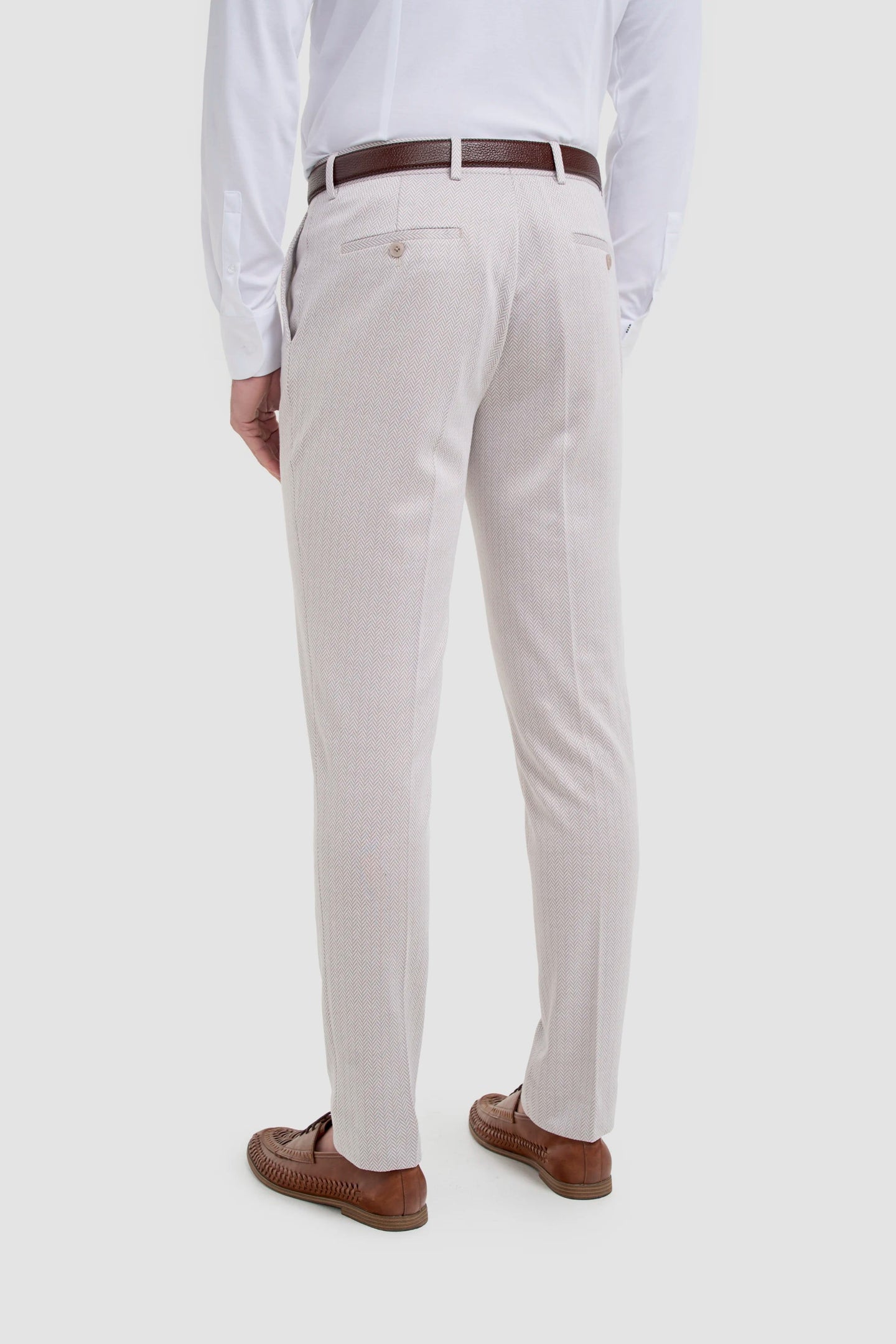 Vasco - Men's Beige Herringbone Trousers