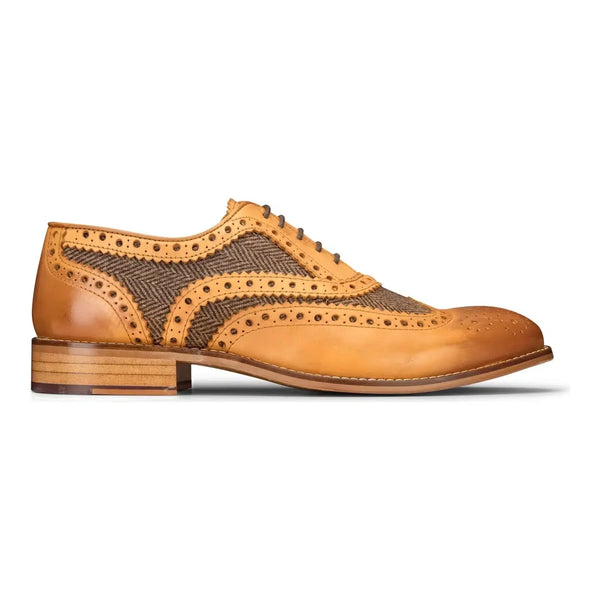 Mens Tan Tweed Olive Leather Gatsby Shoes Vintage Wedding  display picture 3