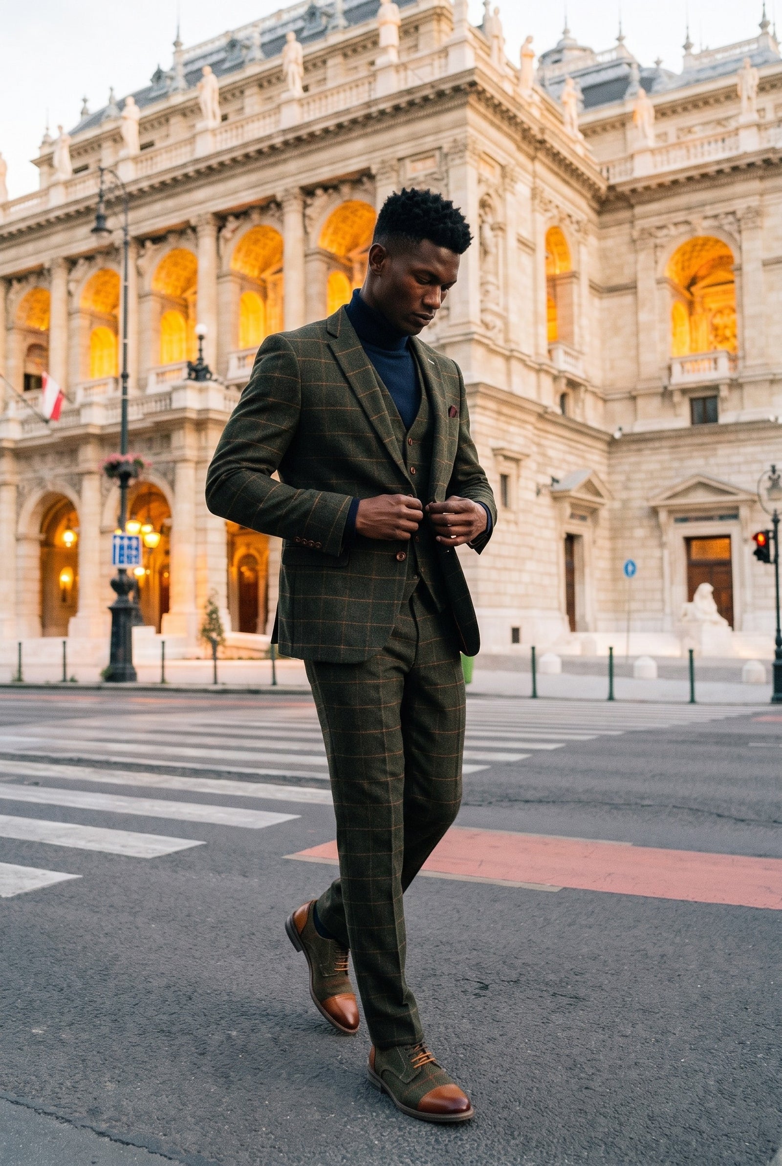 Look #497 styled with Harris - Green 3 Piece Wool Blend Tweed Suit for Men