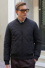 Men’s Black & Beige Reversible Bomber Lightweight Quilted 2-in-1 Jacket