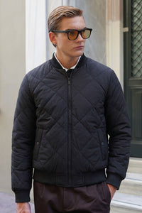 Men’s Black & Beige Reversible Bomber Lightweight Quilted 2-in-1 Jacket