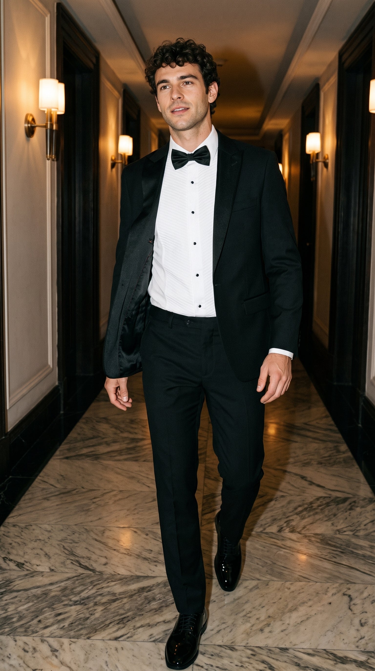 Look #799 styled with Aspen - Men's Black Tuxedo 2 Piece Wedding Suit