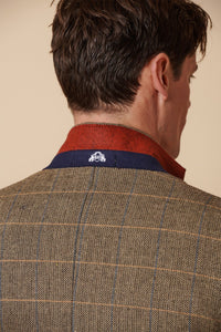 Mens 3 Piece Herringbone Tweed Tan Brown Check Suit Tailored Fit Double Classic