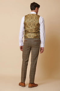 Mens 3 Piece Herringbone Tweed Tan Brown Check Suit Tailored Fit Double Classic