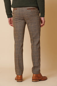 Mens 3 Piece Herringbone Tweed Tan Brown Check Suit Tailored Fit Double Classic