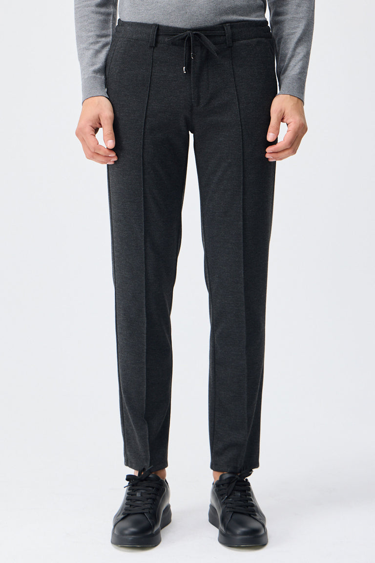 Men’s Taupe Charcoal Smart Drawstring Trousers Tailored Tapered Fit