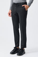 Men’s Taupe Charcoal Smart Drawstring Trousers Tailored Tapered Fit