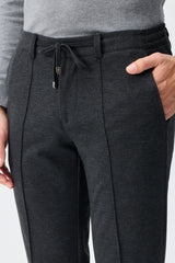 Men’s Taupe Charcoal Smart Drawstring Trousers Tailored Tapered Fit