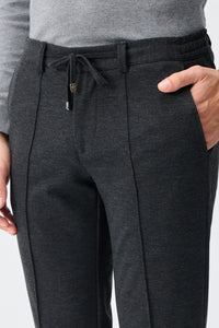 Men’s Taupe Charcoal Smart Drawstring Trousers Tailored Tapered Fit